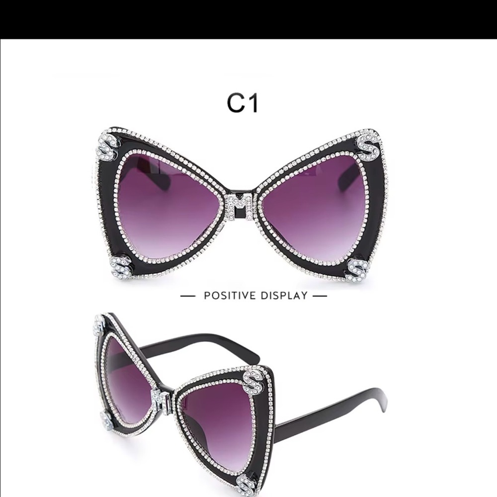 Elegant Black Rhinestone Sunglasses - Picture 5 of 6
